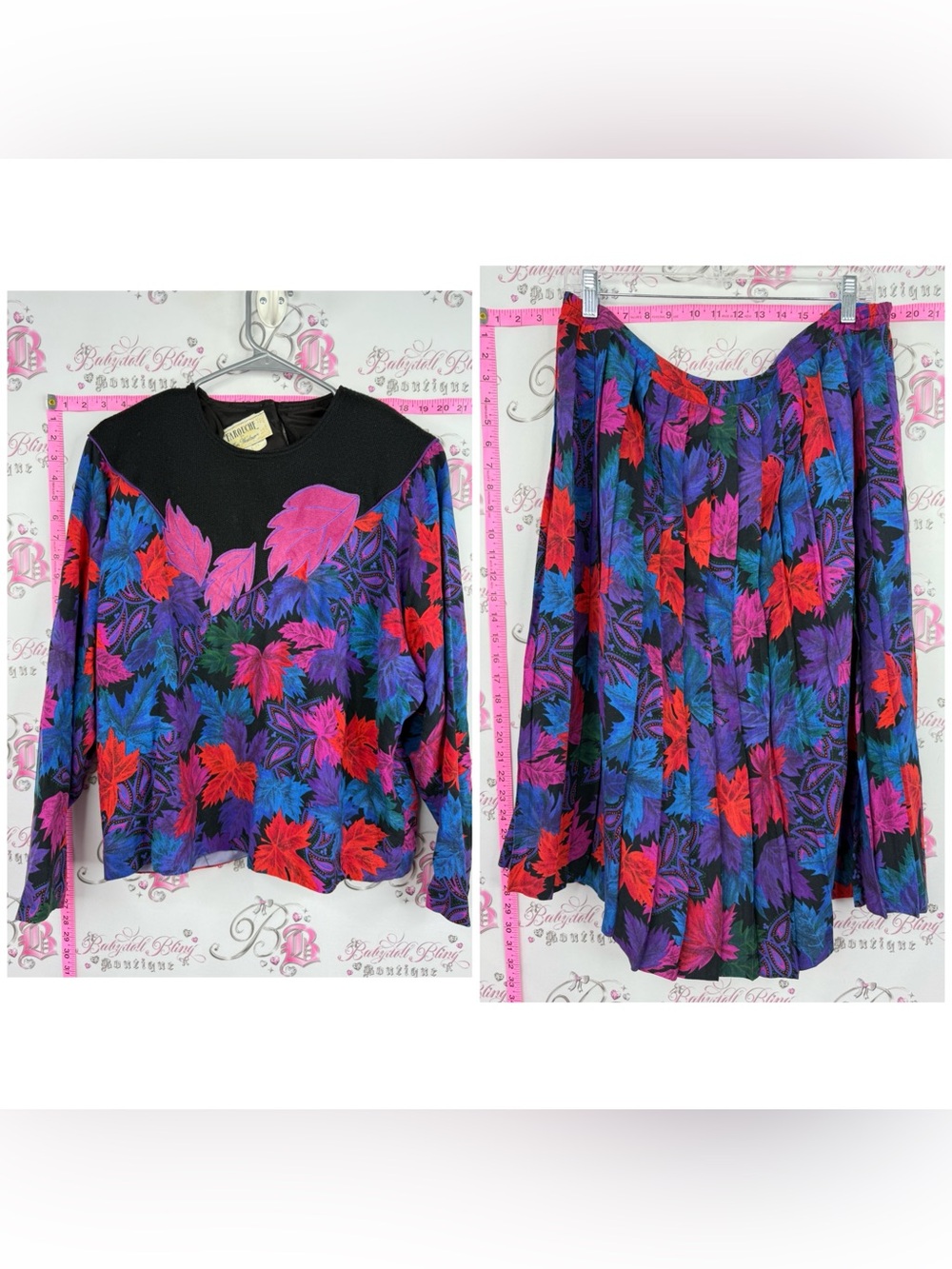 FAROUCHE set Vintage top & Floral Pleated Skirt - Multicolor retro 2 piece